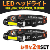LED ヘッドライト USB 充電式 ヘッドランプ 照明 夜釣 屋外 懐中電灯 ヘルメット 作業灯 明るい 防災 非常用 登山 キャンプ 夜間作業 2個