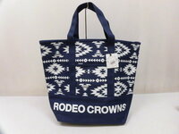 新品 RODEO CROWNS ロデオクラウンズ RCWB キャンバストートバッグ 柄 プリント かばん ファスナー付き ネイビー 紺 