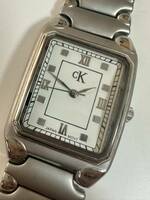 CK カルバンクライン メンズ スクエア クォーツ 腕時計 稼働品 文字盤白 