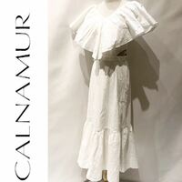 CALNAMUR カルナムール ロングワンピース ドレス ストレッチ シンプル 無地 ホワイト 白