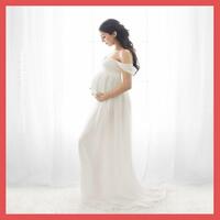 【新品】マタニティドレス　L　ワンピース　マタニティフォト　家族写真　韓国　妊娠 白　オフショルダー　2way　純白　