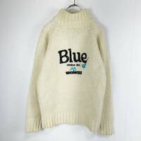 希少 レア ALBA ROSA アルバローザ Blue ロゴニット カシミヤ混 ハイネック オフホワイト ハイビスカス 刺繍 セーター