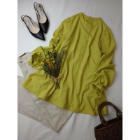 ロペピクニック「ほらっ！色を着るっていい！」バックティアード チュニック ブラウス 長袖 38 M 黄緑 ライトグリーン (5Y+9131)