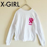 エックスガール　X-girl PREP COMPACT SWEAT TOP スウェット トレーナー　白 ホワイト ピンク