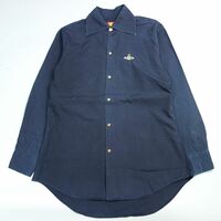 80s 90s ヴィンテージ ヴィヴィアンウエストウッド イングランド製 オーブ刺繍長袖オーバーサイズシャツ シャツワンピース ネイビー