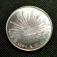 6414　メキシコ古銭　1891.A.M.10D　貿易銀　アンティークコイン