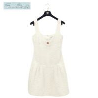 CHANEL ファンタジーツイードドレス ワンピース 38 ホワイト ライオンボタン P56051 '17年国内購入