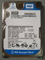 80GB Western Digital WD800BEVE-00A0HT0 2.5インチ 9.5mm IDE接続 使用時間少