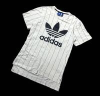 ● adidas originals アディダス オリジナルス ● ビッグ トレフォイル ロゴ TKO ピンストライプ柄 半袖 Tシャツ ホワイト M