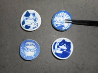 藍染ねこちぐら丸型箸置き　４柄セット　日本製　美濃焼　新品未使用　陶磁器製