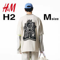 【サイズ：M】H&M H2 HERON PRESTON ヘロンプレストン コラボ H2コレクション プリント Tシャツ ホワイト WHITE
