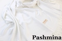 新品 アウトレット【Pashmina パシュミナ】無地 Plain 大判 中薄手 ストール WHITE 白 ホワイト Cashmere カシミア100%