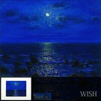 【WISH】サイン有：Takeshi.M パステル 1991年作 月夜の海 月明り #24042581