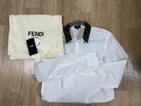 国内正規品　FENDI 襟ロゴ　ズッカ柄　ホワイトコットンシャツ　37サイズ