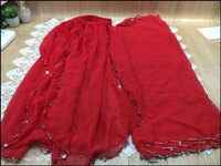 V8175R ★ベリーダンス衣装★赤いスリットスカートとベール 透け感のあるジョーゼット素材2点セット