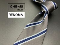 【美品】RENOMA　レノマ　レジメンタル柄　ネクタイ　3本以上送料無料　グレイ　0501163