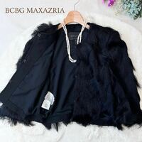 BCBG MAXAZRIA ビーシービージーマックスアズリア フリンジジャケット きれいめ大人 羽織り 軽いジャケット 黒 ポンチョ風 A5392