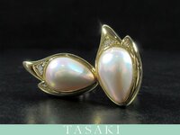 【TASAKI】K18YG マベパール 4Pダイヤモンド デザイン イエローゴールド クリップ式 イヤリング D0.09ct 15.2g 箱付き J391
