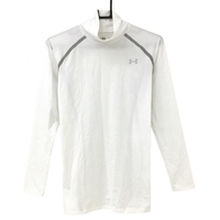 【超美品】アンダーアーマー インナーシャツ 白×シルバー ロゴプリント 一部メッシュ レディース LG ゴルフウェア UNDER ARMOUR