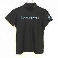 【美品】パーリーゲイツ 半袖インナーシャツ 黒×ライトブルー ストレッチ レディース 2(L) ゴルフウェア PEARLY GATES