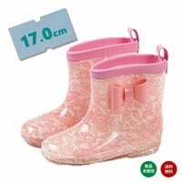 17cmレインシューズ レインブーツ 長靴 ピンク リボン 女の子 雨靴 キッズ 子供　雨具　靴　ブーツ