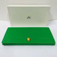 C-04142SI 【美品】 Kitamura キタムラ レザー 長財布 グリーン ゴールド金具 がま口 ウォレット 深緑 二つ折り 本革 