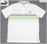 即決 極美品 PUMA GOLF プーマゴルフ ボーダープリント 吸汗速乾 ストレッチ 半袖ポロシャツ ホワイト XL メンズ