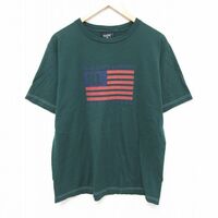 L/古着 ラルフローレン Ralph Lauren ポロジーンズ 半袖 ブランド Tシャツ メンズ ビッグロゴ コットン クルーネック 緑 グリーン 24apr12