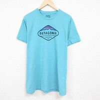 XL/古着 パタゴニア patagonia 半袖 ブランド Tシャツ メンズ ビッグロゴ クルーネック 水色 24apr15 中古