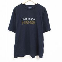 XL/古着 ノーティカ NAUTICA 半袖 ブランド Tシャツ メンズ ビッグロゴ 大きいサイズ コットン クルーネック 紺 ネイビー 24apr15 中古