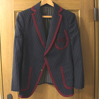 超美品 ヴィヴィアン Vivienne Westwood MAN ウール100％ ストライプ テーラードジャケット 48 ブルゾン グレー メンズ 本切羽