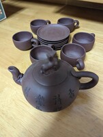 中国茶器　粘土ティーポット　小皿　カップ　セット　
