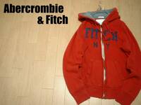 Abercrombie & Fitchビンテージ加工スウェットジップパーカーM赤レッド正規アバクロンビー&フィッチフーディフーデッドジャケット
