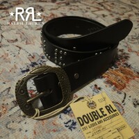 【USA製】 RRL Logo Studded Leather Belt 【32】 ロゴ スタッズ レザー ベルト 新品未使用 ネイティブ 彫刻 牛革 Ralph Lauren 全盛期 