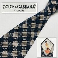 ■美品■Dolce&Gabbana ドルチェ＆ガッバーナ　ピンナップガール　ネクタイ　チェック　シルク×ウール　イタリア製　ネイビー×グレー