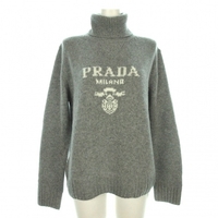 プラダ PRADA 長袖セーター/ニット P26397 - ウール、カシミヤ グレー レディース タートルネック/ロゴ/カシミヤ混 美品 トップス