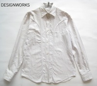 高級日本製!!デザインワークス DESIGNWORKS*刺繍デザイン カッティングシャツ 46 M 白×紺 アバハウス インターナショナル
