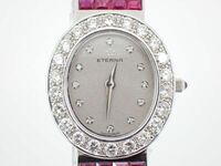 ETERNA エテルナ 腕時計 750 ベゼル ダイヤ 13P クォ―ツ レディース 宝石 ジュエリー 電池交換済み 稼動品