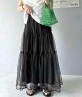 新入荷/ 上品 スカート ロング フレアスカート マキシスカート 大きいサイズ Aライン きれいめ ふんわり 可愛い ロングスカート/ブラック