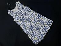 COMME CA コムサ 総柄 ギャザー ノースリーブ カットソー size15/白ｘ紺 ■◆ ☆ edc9 レディース