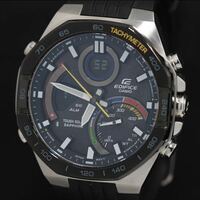 【美品】稼働 タフソーラー 良品 箱付き カシオ エディフィス ECB-950 デジアナ 黒文字盤 アラーム メンズ腕時計