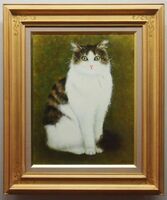 【真作保証】 赤池達也 無題 ネコ 油彩画 6号 動物画 猫 トラ猫 PIC-198