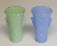 1938年～ アンカーホッキング レインボー ブルー グリーン 花瓶 2個 ベース インテリア アンティーク ビンテージ ガラス ファイヤーキング