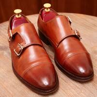 良品◎CAMBRIDGE イタリア製 ブラウン ダブルモンク UK5.5 ビジネスシューズ 革靴