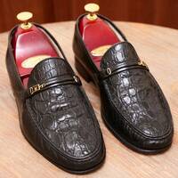 最高級◎【MORESCHI】モレスキー クロコダイルコンビシューズ UK5.5 ブラック ビジネスシューズ カジュアル メンズ 革靴