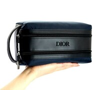 新品 クリスチャン ディオール ノベルティ ポーチ Ｗジップ ネイビー×ブラック コスメポーチ 化粧ポーチ バッグ Dior