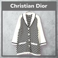 Christian Dior/クリスチャンディオール/レディース/ショールカラーカーディガン/ボーダー/モノトーン/ブラック黒ホワイト白/Mサイズ