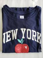 ◆GAP KIDS ギャップキッズ　半袖Ｔシャツ　女の子用　XL(150CM)　紺色　スパンコール(りんご)　　プリント(NEW YORK) ◆