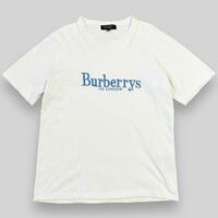 希少！ BURBERRY LONDON ENGLAND バーバリーロンドン イングランド 刺繍 ロゴ 半袖 Tシャツ カットソー 白 青 M バーバリージャパン 