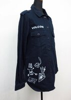ｍ3254 VOLCOM　ミリタリーシャツジャケット　ネイビー　刺しゅう　プリント　綿100％　ヘビーコットン　スカル柄　NEVER MIND　レディース